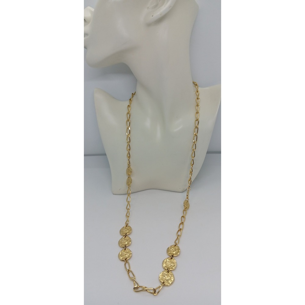 Gold Tone Coin Paperclip Link‎ Princess Necklace Spring Ring Closure 13.5" #3
